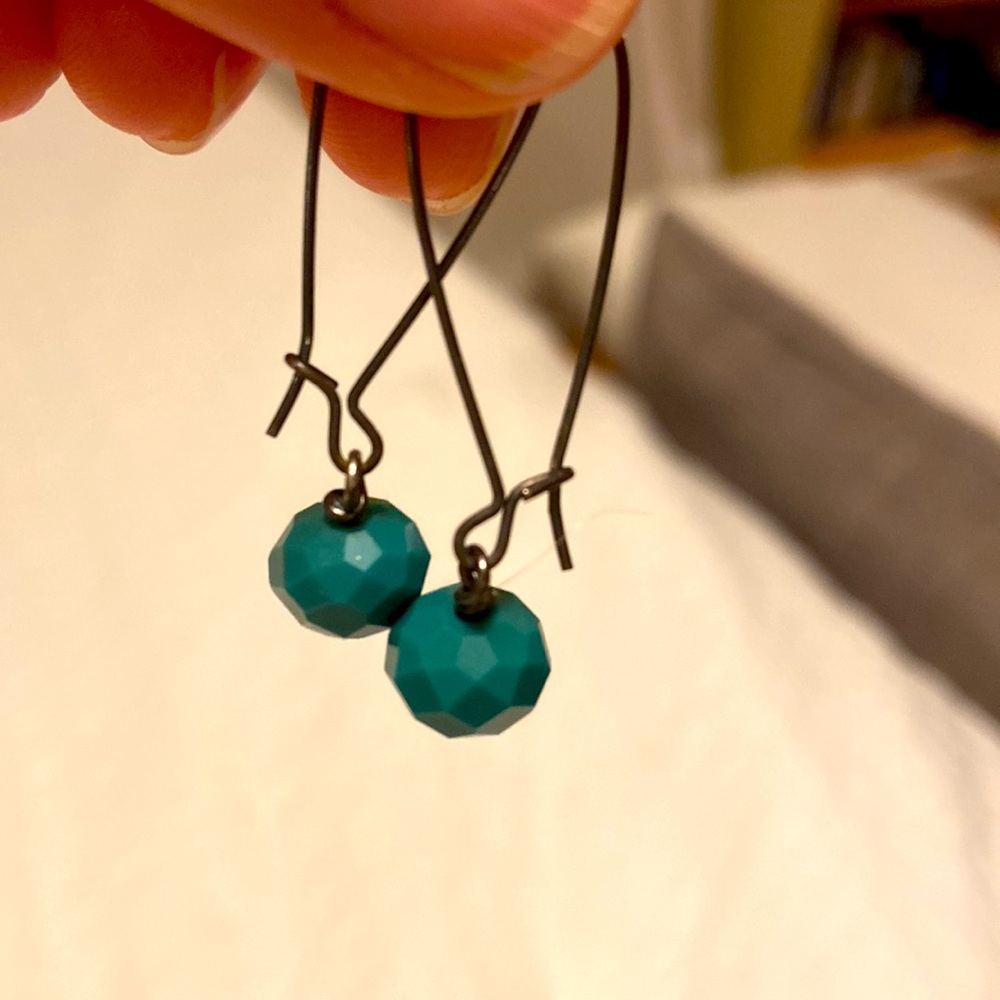 Sundance Earrings, simple brass hoop with turquoise shiny bead